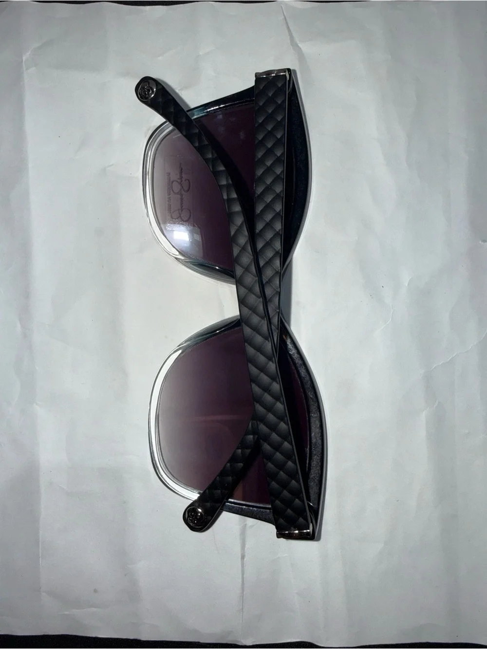 Jessica Simpson J5823 Black & Clear Ombre Quilted Cat-Eye Sunglasses NWT